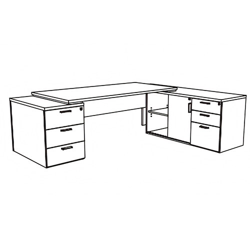Ladeblok links, opbergkast rechts